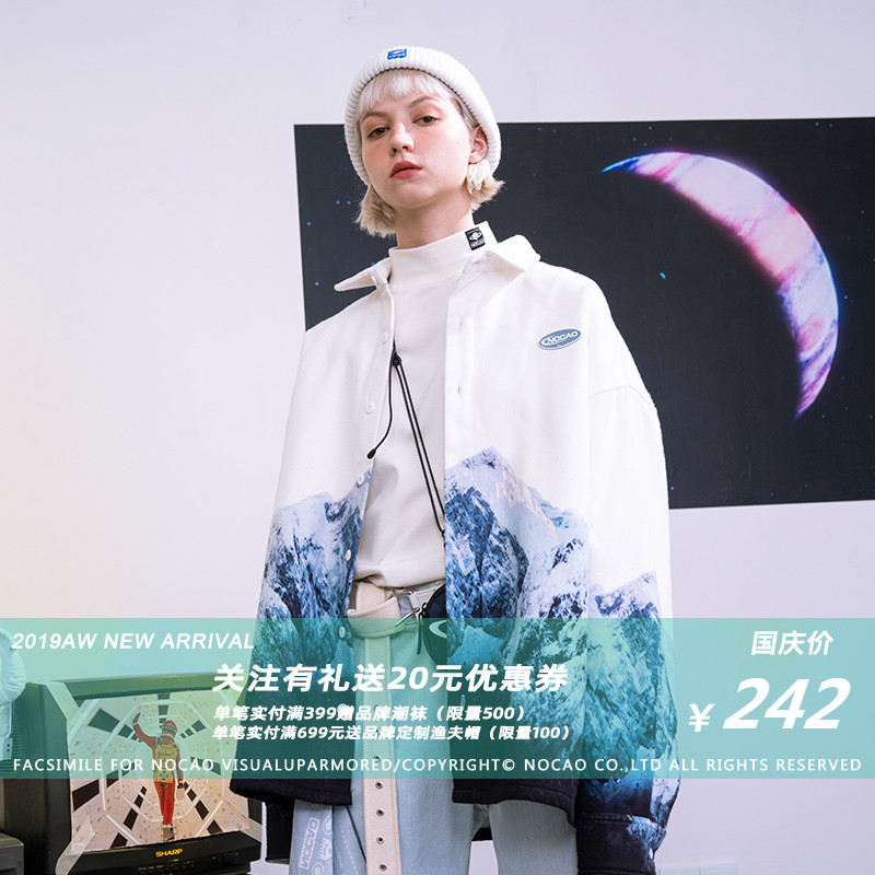 NOCAO春秋情侣装国潮牌雪山衬衫外套男宽松长袖很仙的衬衣ins超火(用10元券)