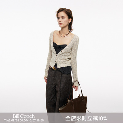 BiLLconch花纱V领针织开衫