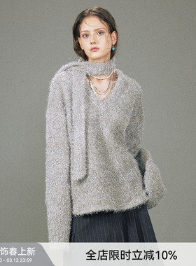 【金厘银丝】Berlinconch原创v领围巾毛衣女针织开身衫上衣