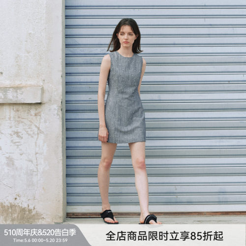 【不完美钻石】BiLLconch亚麻破洞烫钻无袖修身显瘦连衣裙千禧裙