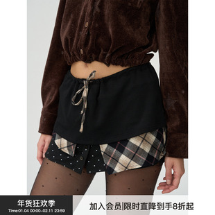 【层次剪裁】BiLLconch多材质拼接不规则下摆半身裙抽绳腰头短裙