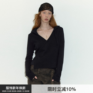 女开衫 Berlinconch黑色V领连帽针织衫 上衣2024年秋冬 百搭实穿