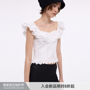 【巴黎旧事】BiLLconch法式方领荷叶边衬衫100%纯棉两穿修身上衣