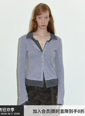 【两件套】Berlinconch撞色双层翻领衬衫V领收腰针织衫2025年春