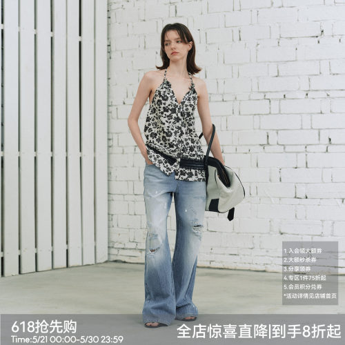 马骝破洞漆点牛仔裤春夏