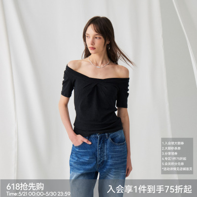 BiLLconch方领胸前褶一字T