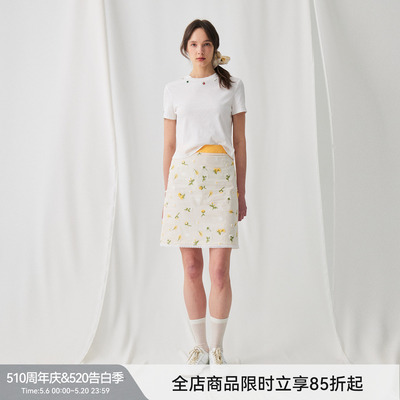 BiLLconch立体小黄花蕾丝边半裙