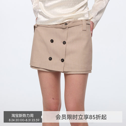 【垂直序曲】BiLLconch复古条纹西装裙裤女双排扣休闲百搭半身裙