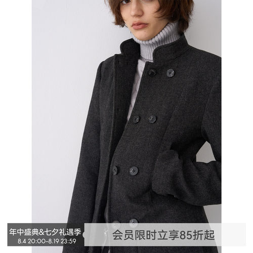 【赫本记忆】BiLLconch黑色经典立领毛呢外套收腰显瘦西装大衣女