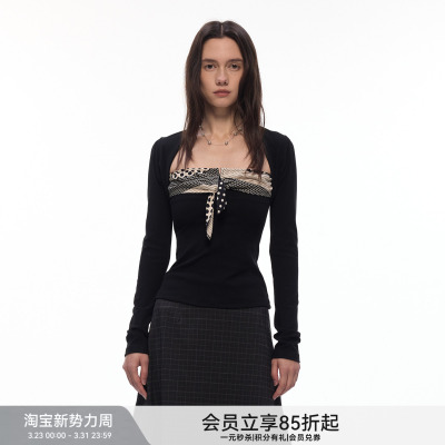 【叠影波点】BiLLconch波点拼接假两件上衣修身显瘦辣妹风长袖t恤