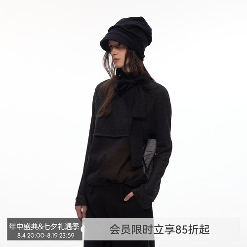 【夜纱序曲】BiLLconch网纱拼接微透假两件上衣绑带设计感长袖t恤