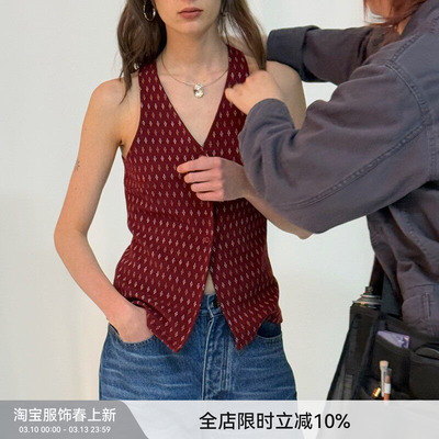 BiLLconch复古花形V领马甲背心