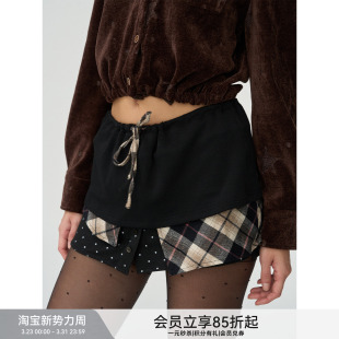 BiLLconch多材质拼接不规则下摆半身裙抽绳腰头短裙 层次剪裁