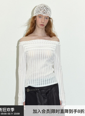 【气质一字肩】Berlinconch纯色透视针织衫打底上衣女2024年秋冬