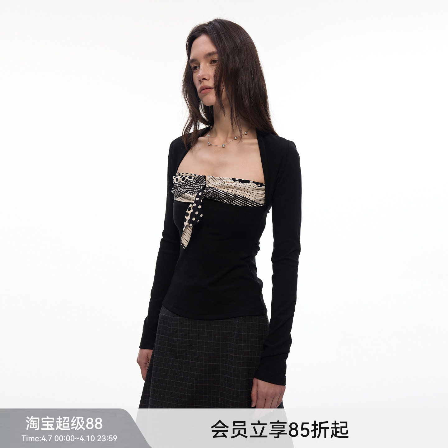 【叠影波点】BiLLconch修身显瘦辣妹风长袖t恤波点假两件长袖上衣