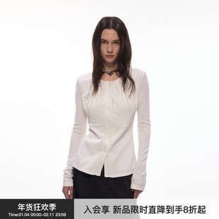 【月光褶皱】BiLLconch镂空肌理感收腰衬衫法式白色针织小外套女