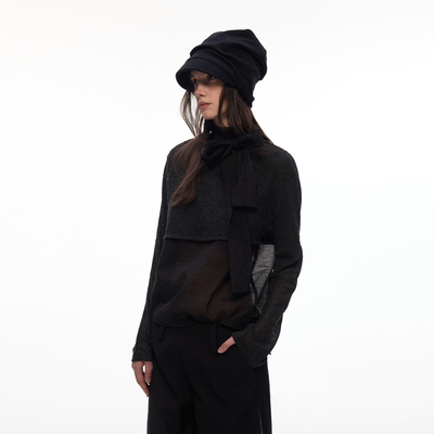 【夜纱序曲】BiLLconch网纱拼接微透假两件上衣绑带设计感长袖t恤