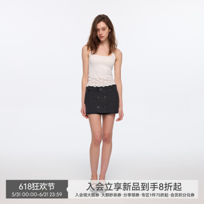 【月光蕾丝】BiLLconch白色蕾丝挂脖吊带背心女修身短款内搭上衣
