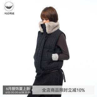 【暖绒格调】BiLLconch羊毛格子羽绒马甲90白鸭绒坎肩毛领外套女