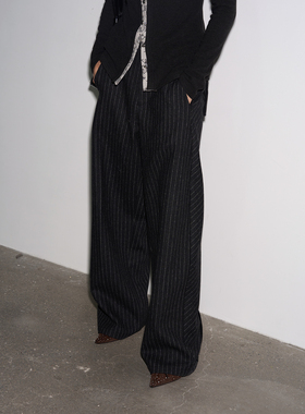 【羊毛廓形】BiLLconch羊毛混纺条纹裤宽松阔腿休闲长裤秋冬新款