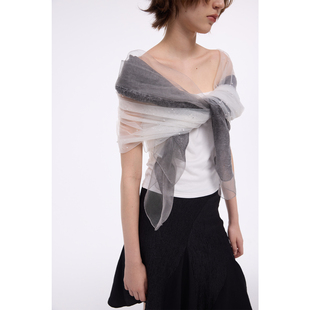 优先发货 BiLLconch桑蚕丝云雾纱肌理堆积感披肩围巾 收藏加购