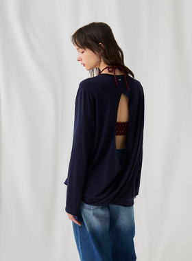 【流线镂空】BiLLconch后背透气长T夏季简约宽松圆领上衣