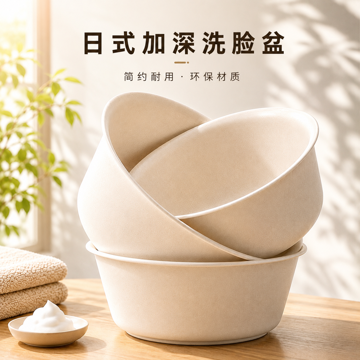 日式磨砂塑料盆儿童学生加深洗脚洗衣盆家用加厚耐摔大小洗脸盆子