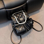 小香风双肩包包女2025新款 潮时尚 韩国背包链条水桶包旅行包登山包