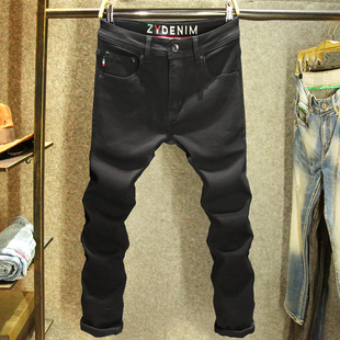 春秋款牛仔裤男士新款小脚修身弹力裤子高端潮牌刺绣黑色休闲长裤