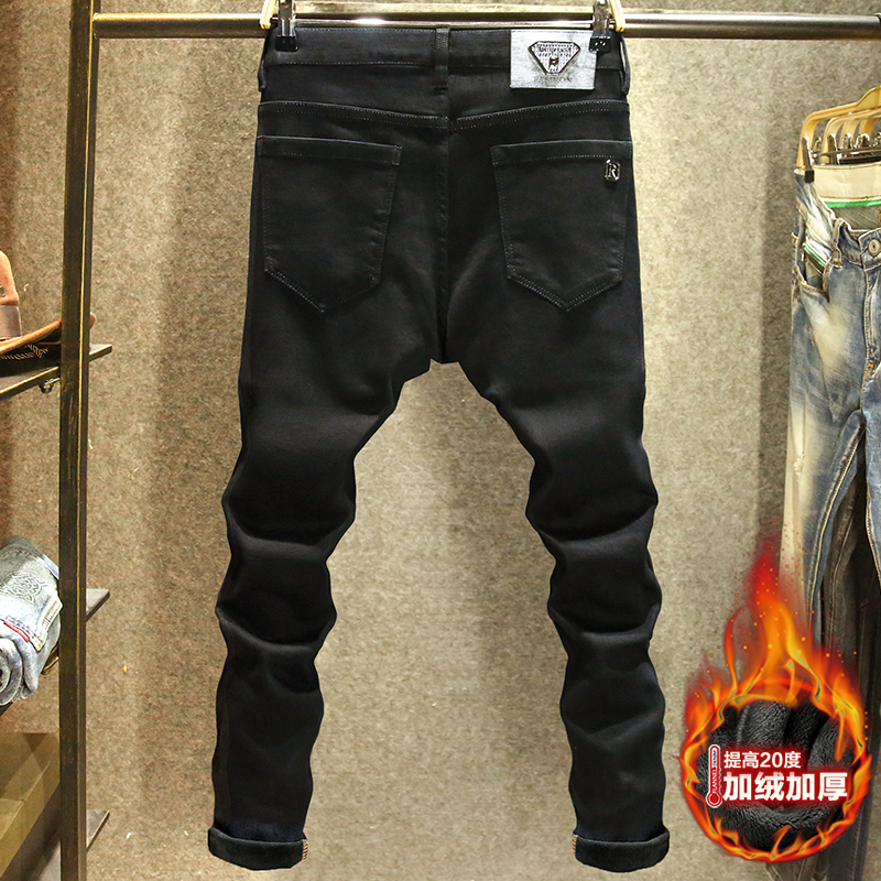冬季黑色牛仔裤加绒保暖长裤