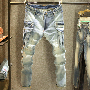男修身 直筒裤 子男潮牌个性 新款 高端长裤 多口袋牛仔裤 拼接美式 工装
