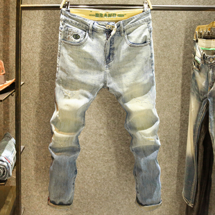 复古高街阔腿男裤 美式 子 男黄泥色潮牌磨破休闲长裤 宽松直筒牛仔裤