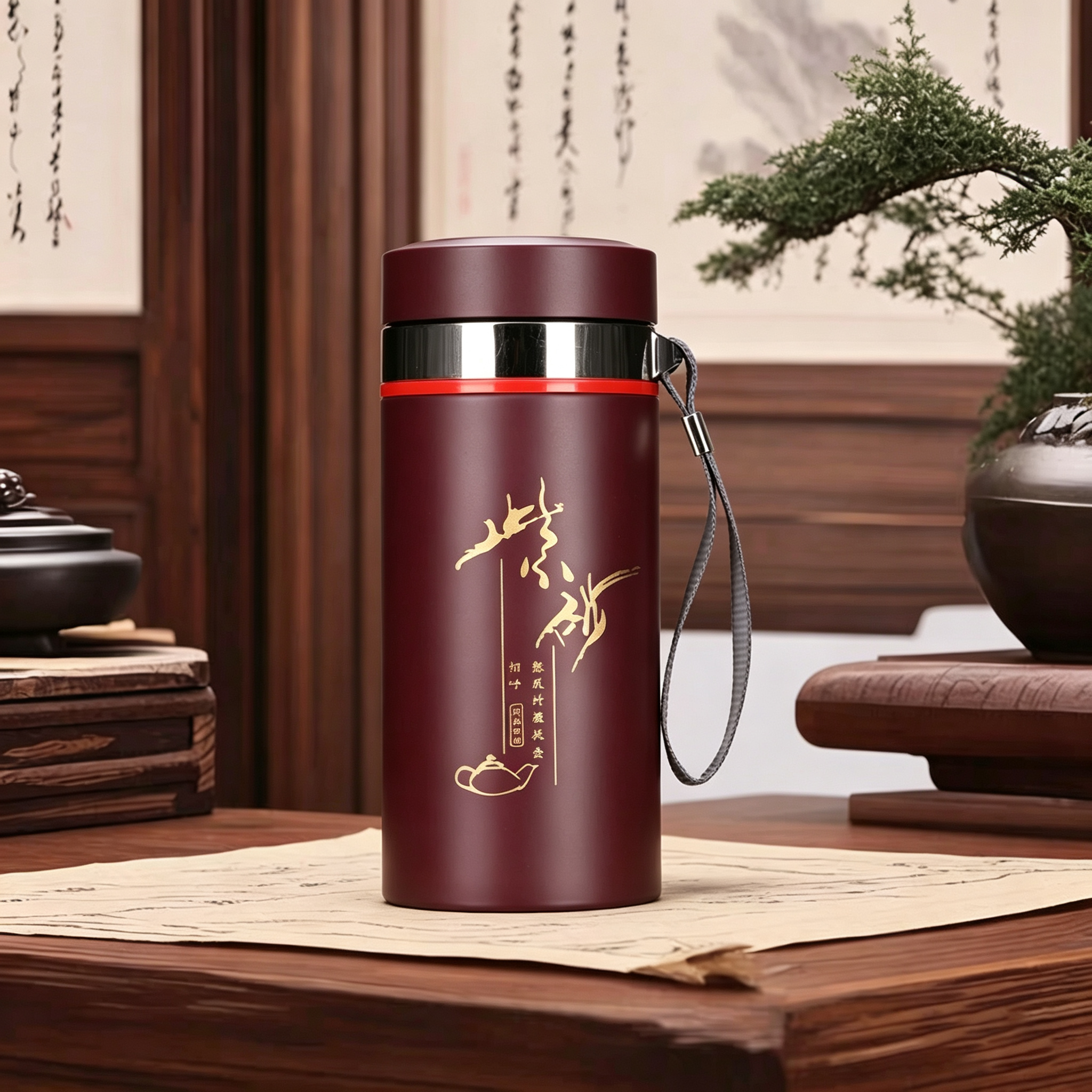 正品便携宜兴紫砂内胆磁化茶杯带茶滤养生杯保温杯男女大容量水杯