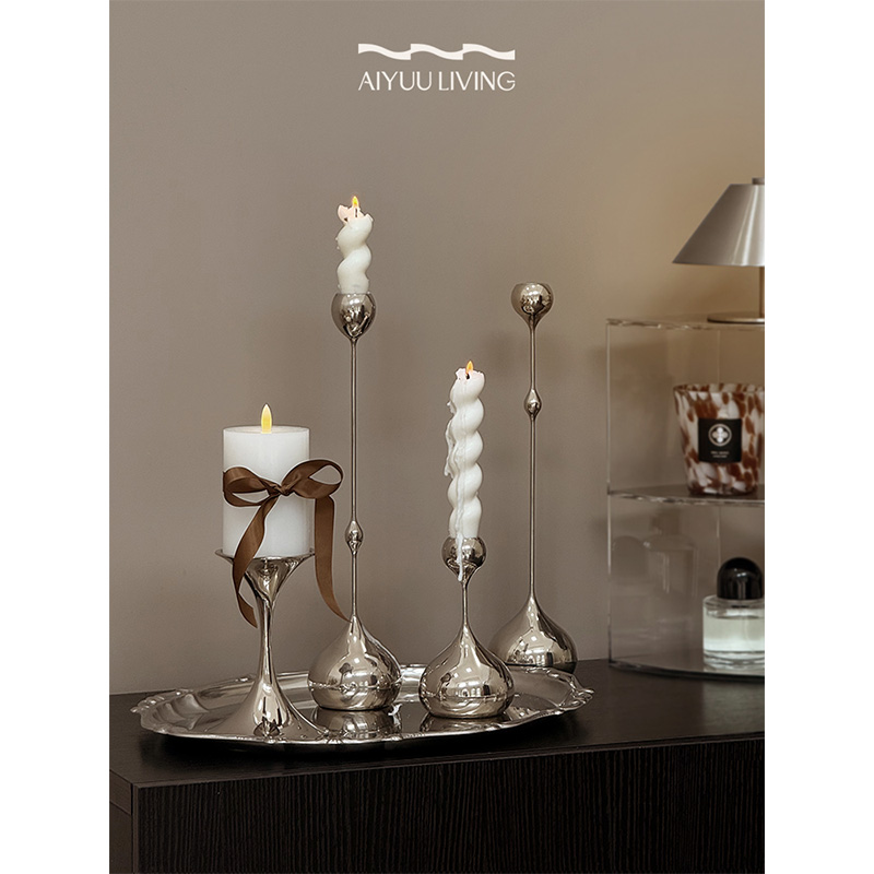 银色水滴烛台摆件高级感轻奢风