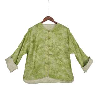 【安洛】新中式桑蚕丝复古外套圆领对襟上衣女国风显气质 Q24002