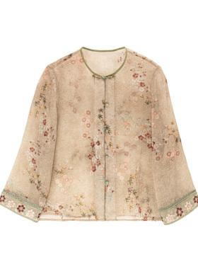 【花影】 新中式桑蚕丝国风刺绣吸汗提花短外套夏季长袖A512110