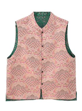 【锦绣】新中式桑蚕丝夏季无袖直襟复古条纹绣花马甲PL1766