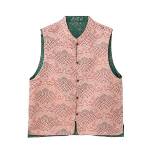 【锦绣】新中式桑蚕丝夏季无袖直襟复古条纹绣花马甲PL1766