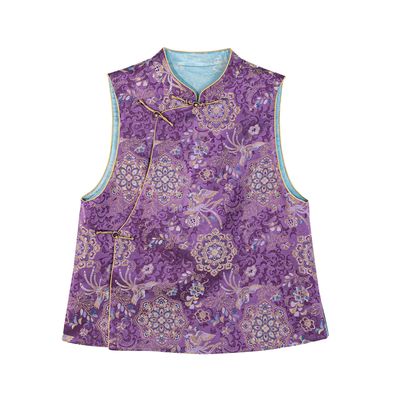 【紫凰】新中式桑蚕丝立领斜襟双面穿马甲气质百搭女装G518139