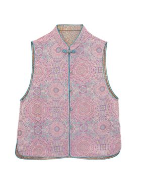 【紫霞】新中式宋锦粉紫色八达韵立领无袖马甲上衣A512700