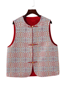 【知熠】桑蚕丝宋锦丝绒马夹中式印花中国风复古提花马甲F25087