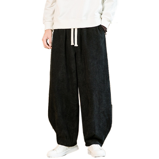 灯芯绒休闲裤男秋冬运动裤直筒垂感中国风哈伦裤复古平绒灯笼裤子