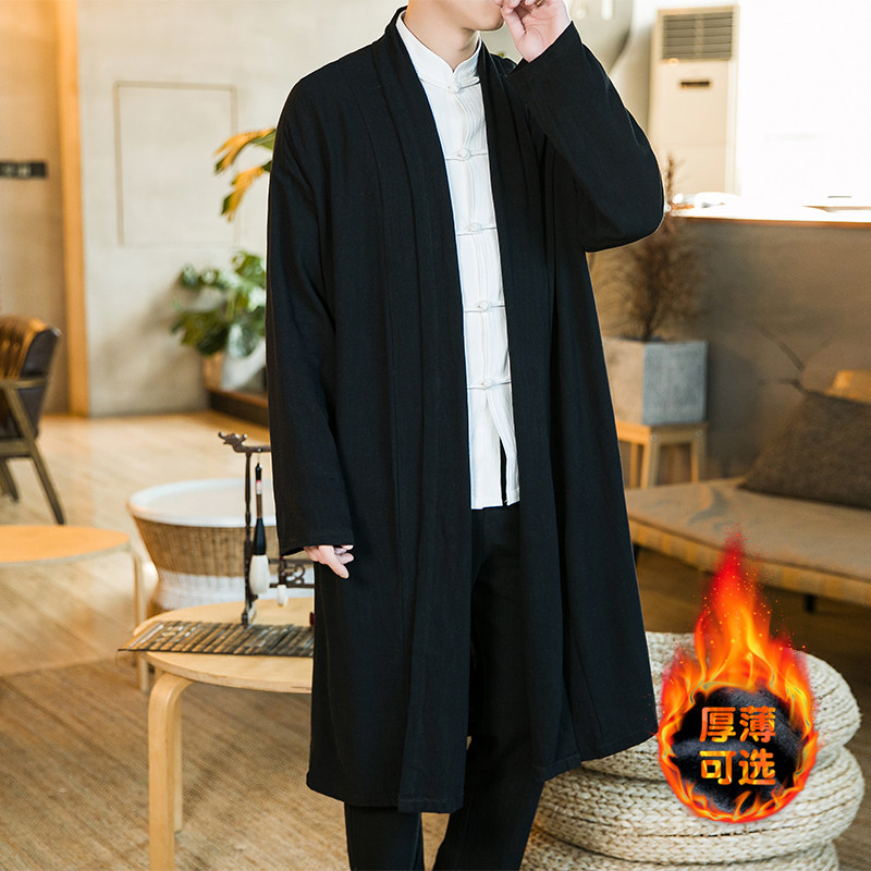 2025男装加绒中国风道袍披风宽松亚麻开衫休闲中长款对襟风衣,男装,汉服,淘宝优惠券,粉丝福利购,淘宝优惠卷