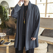 中国风男装 汉服披风长衫 复古风衣棉麻中式 秋季 道袍唐装 亚麻茶服