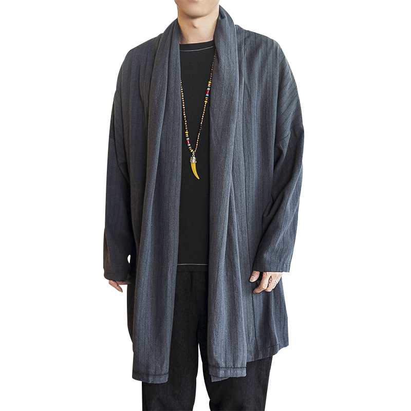 秋季中国风男装汉服披风长衫复古风衣棉麻中式道袍唐装亚麻茶服