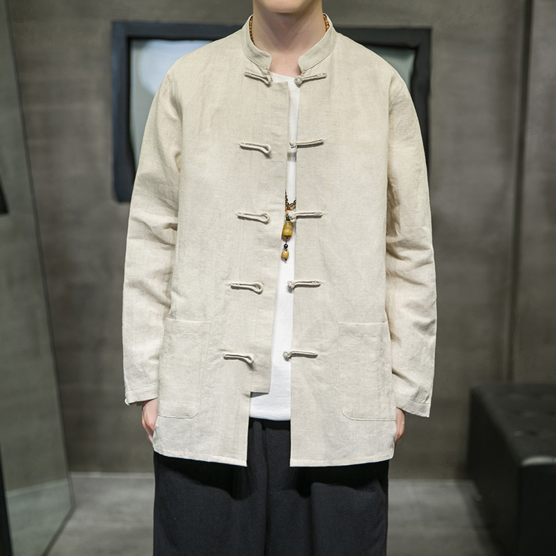 中式棉麻布扣春秋款现代唐装衬衫