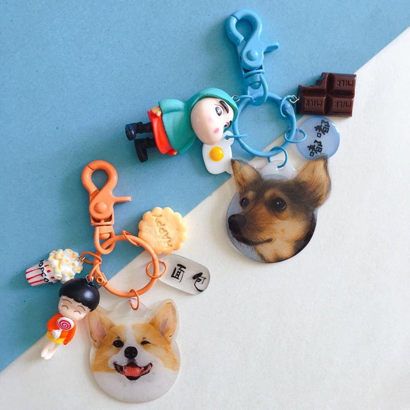 手绘宠物钥匙扣个性定制猫牌狗狗泰迪斗牛柯基身份牌挂件吊坠