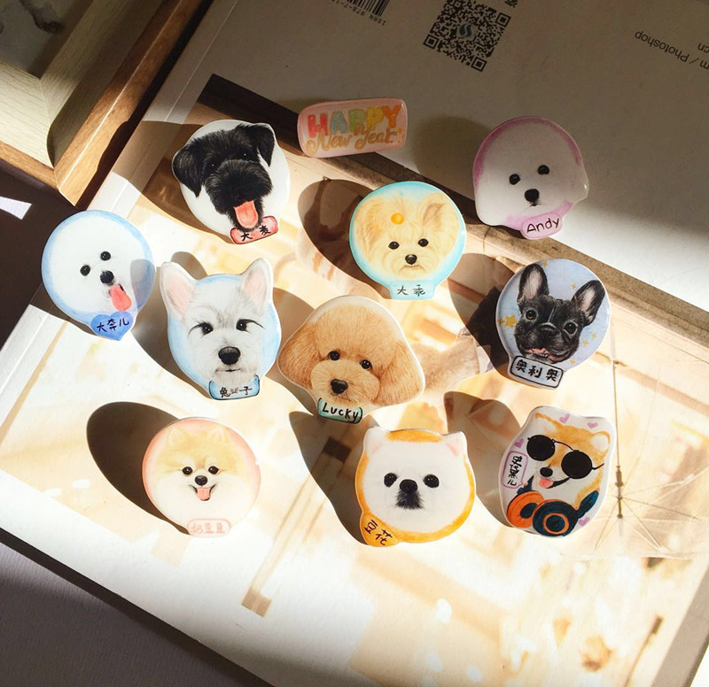 原创包邮定制宠物手绘结婚胸针冰箱贴猫咪狗狗猫牌狗牌小饰品配件