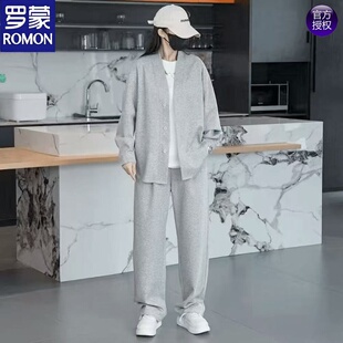 罗蒙男士春秋潮牌痞帅休闲运动套装2026新款时尚上衣长裤两件套