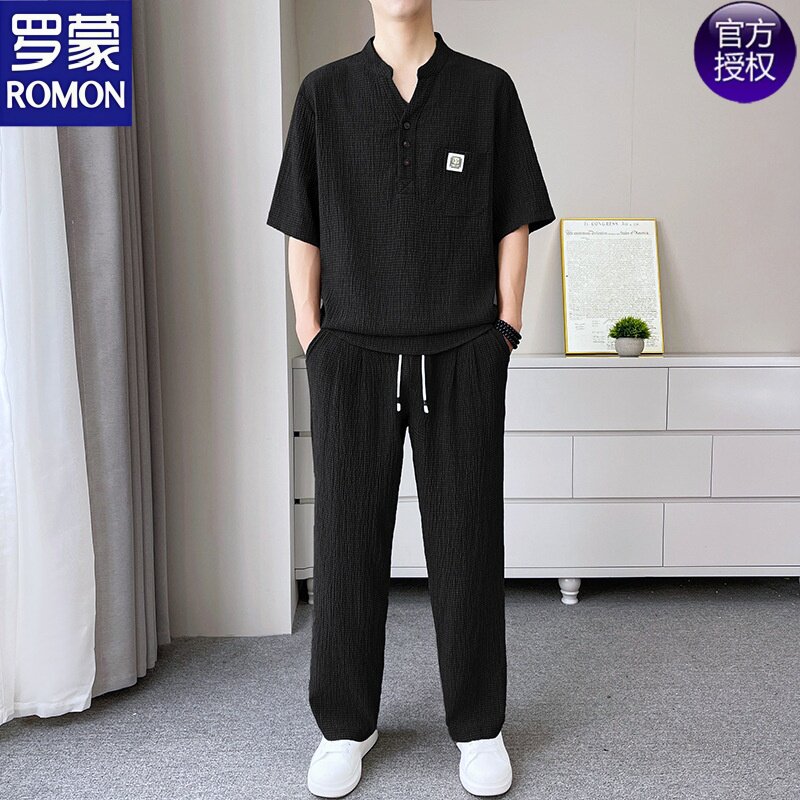 罗蒙夏季中国风潮流休闲套装男装